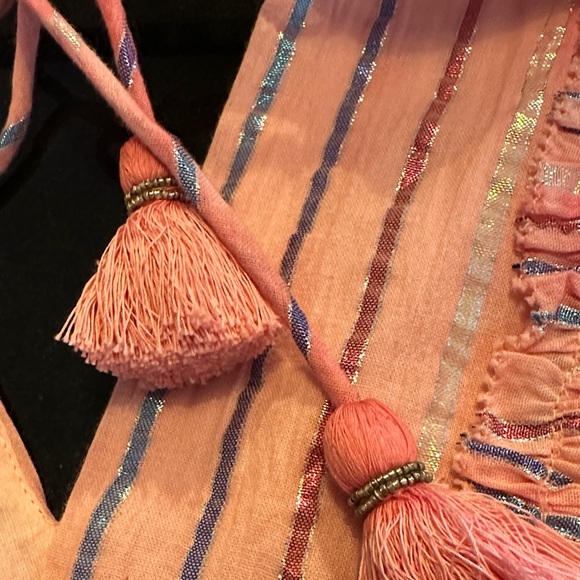 Saylor Stefania Elegant Pink and Metallic Ruffled Tiered Maxi Dress - Picture 12 of 14